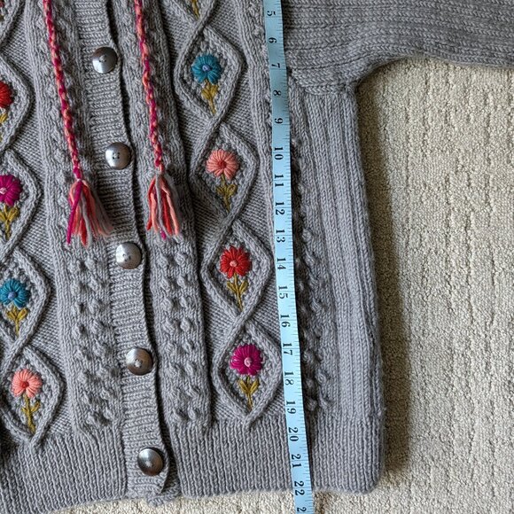 French Knot x Sundance Heritage Bloom Gray Sweater Cardigan Women's Small - Picture 4 of 8